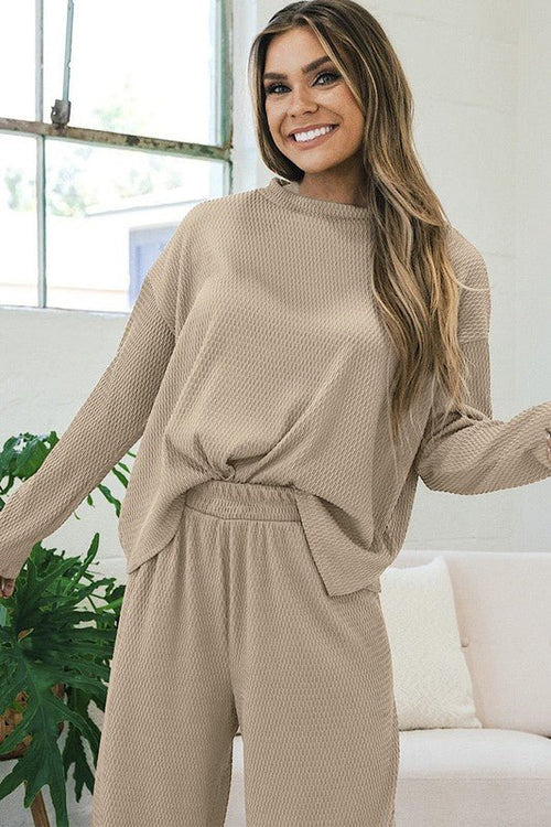 Women Loose Textured Pullover and Pants Outfit - p3 Boutique