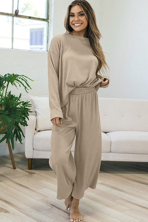 Women Loose Textured Pullover and Pants Outfit - p3 Boutique