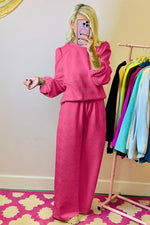 Women Textured Puff Sleeve Top and Pants Set - p3 Boutique