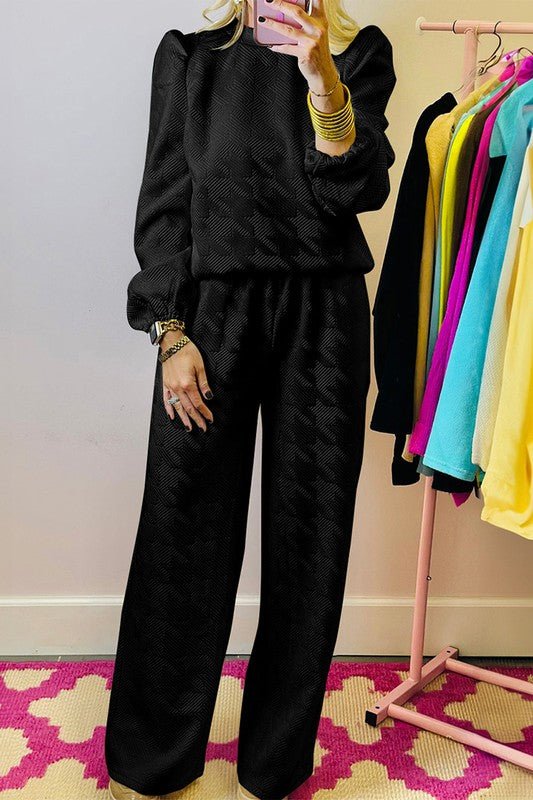 Women Textured Puff Sleeve Top and Pants Set - p3 Boutique