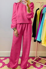 Women Textured Puff Sleeve Top and Pants Set - p3 Boutique