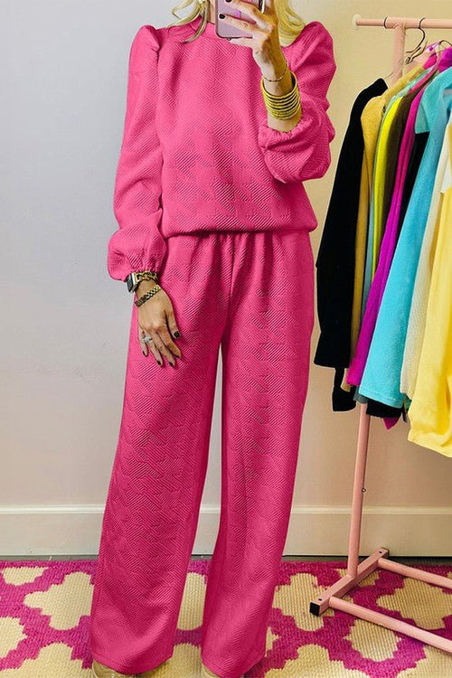 Women Textured Puff Sleeve Top and Pants Set - p3 Boutique