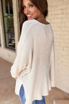 Women Waffle Knit Side Slits Loose Fit V Neck Top - p3 Boutique