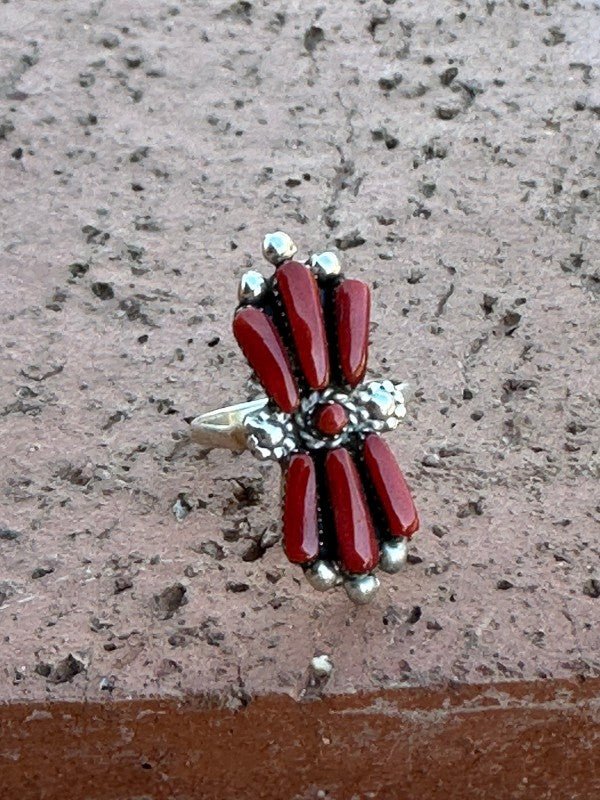Zuni Sterling Silver & Coral Needlepoint Ring - p3 Boutique
