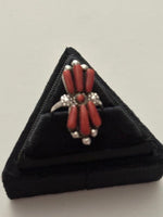 Zuni Sterling Silver & Coral Needlepoint Ring - p3 Boutique