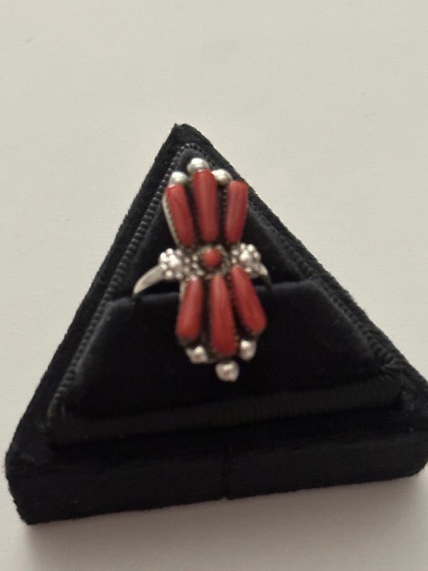 Zuni Sterling Silver & Coral Needlepoint Ring - p3 Boutique