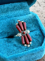 Zuni Sterling Silver & Coral Needlepoint Ring - p3 Boutique