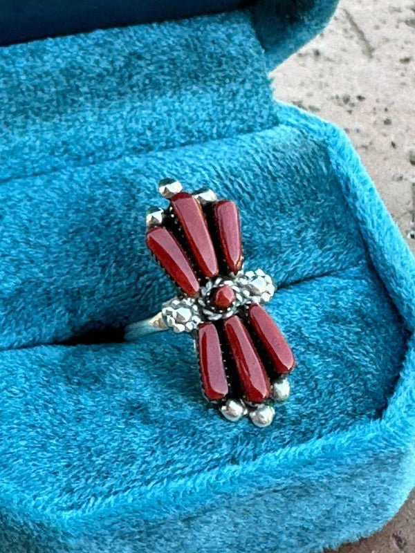 Zuni Sterling Silver & Coral Needlepoint Ring - p3 Boutique