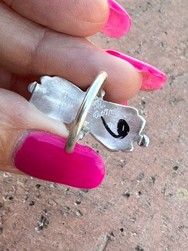 Zuni Sterling Silver & Coral Needlepoint Ring - p3 Boutique