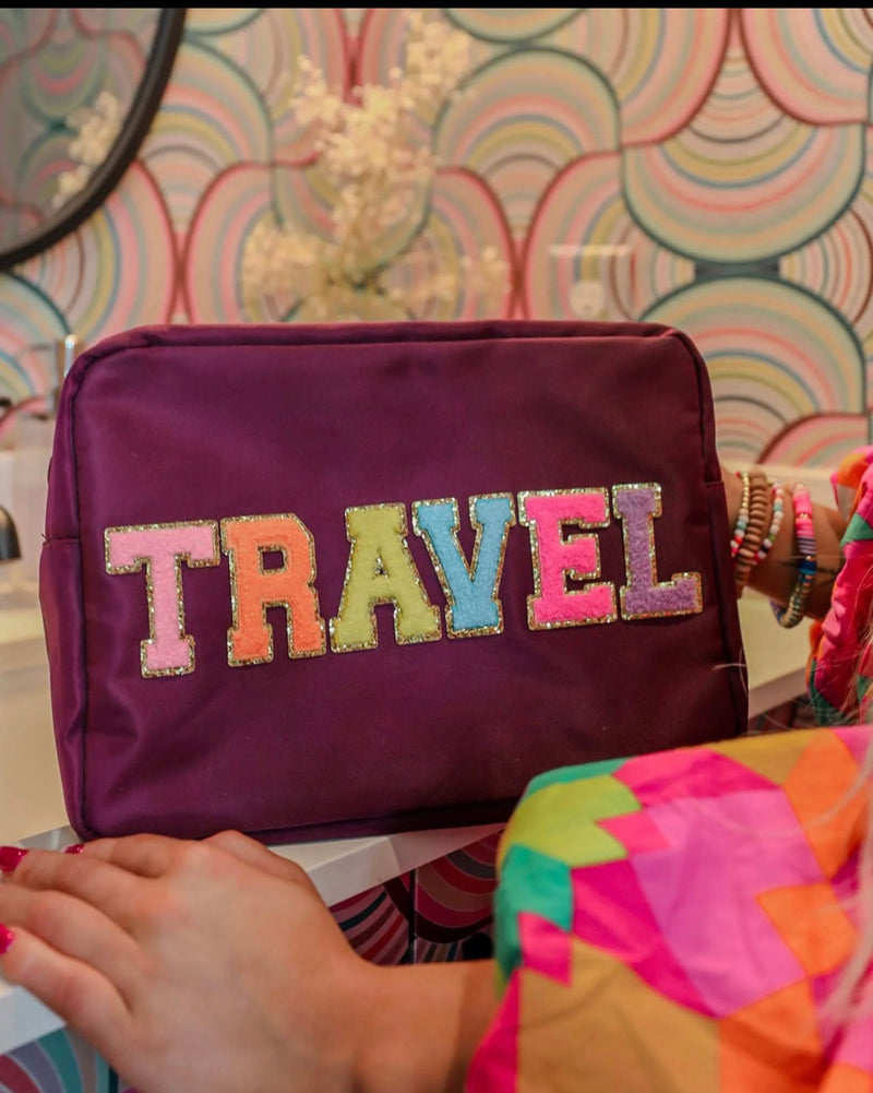 Large Purple “Travel” Patch Cosmetic Bag - p3 Boutique