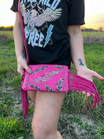 Montana West Embroidered Feather Clutch/Crossbody-Hot Pink - p3 Boutique