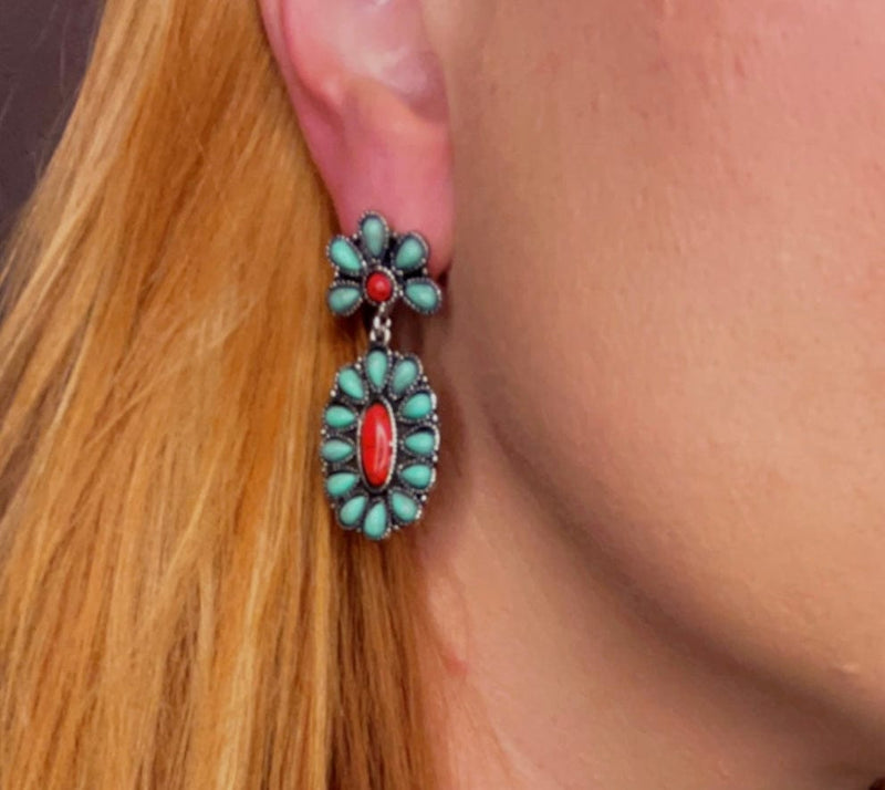 Red and Turquoise Dangle Earrings - p3 Boutique